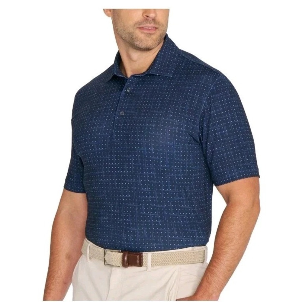 Greg Norman Mens ML75 4-Way Stretch Short Sleeve Polo Blue Geometric Small NWT